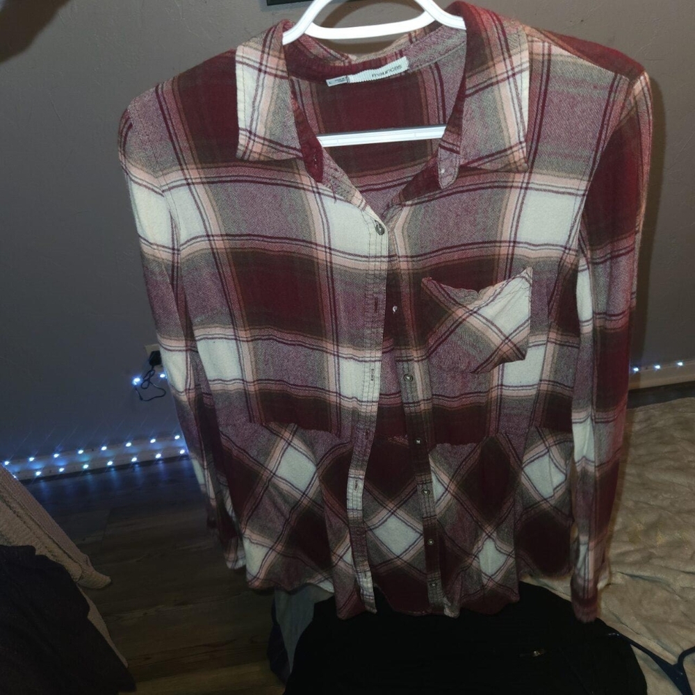 Maurices Red and White Plaid Button Down Shirt